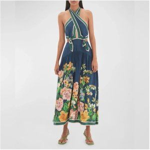 ALEMAIS Lyla Linen-Silk Halter Midi Dress